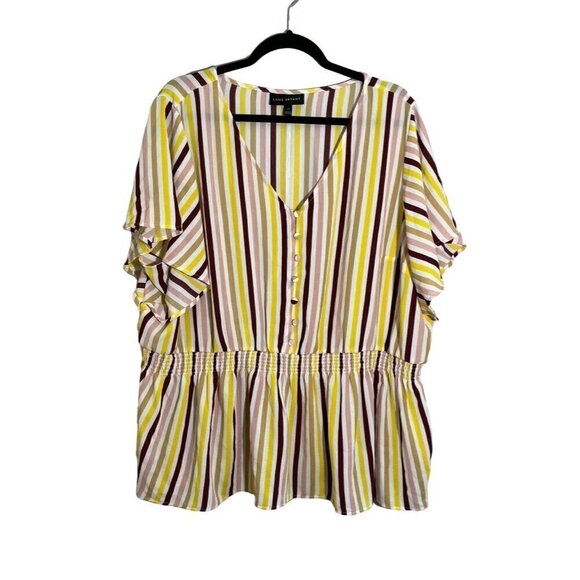 Lane Bryant Striped Top 24 Yellow Peplum Euro Summer Boho Western Rainbow 80s - Picture 1 of 12